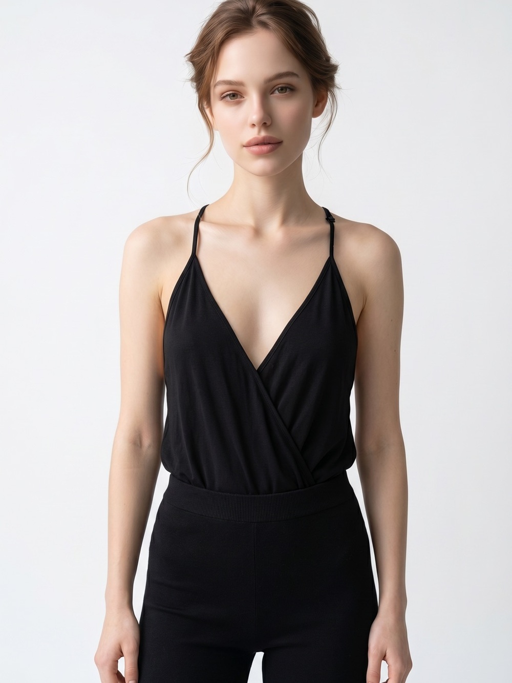ON THE ROAD | Black V-Neck Wrap Camisole Halter Tank Top Women’s Size Medium